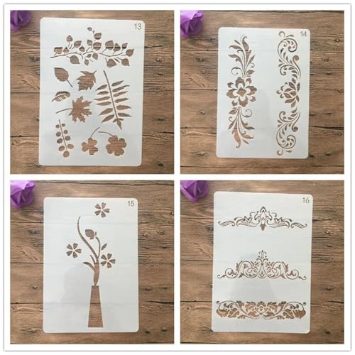 Schablonen zum Malen auf Holz, 4 Stück, A4, 29 x 21 cm, Kronenblätter, Blumen, Baum, Pflanze, wiederverwendbare Schichtschablonen zum Malen, Basteln, Basteln, auf Holzwand, Heimdekoration, Scrapbook von KUNGZUNMOLDS
