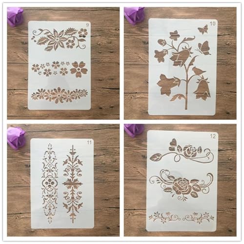 Schablonen zum Malen auf Holz, 4 Stück, A4, 29 x 21 cm, Kronenblätter, Blumen, wiederverwendbare Schichtschablonen zum Malen, Basteln, Basteln auf Holzwand, Heimdekoration, Scrapbook, Malvorlage von KUNGZUNMOLDS