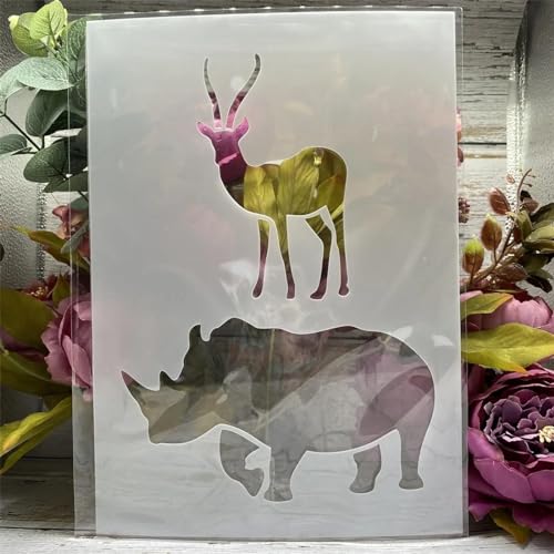 Schablonen zum Malen auf Holz, A4, 29 cm, Hirsch und Nashorn, wiederverwendbare Schichtschablonen zum Malen, Basteln, Basteln auf Holzwand, Heimdekoration, Scrapbook, Malvorlage von KUNGZUNMOLDS