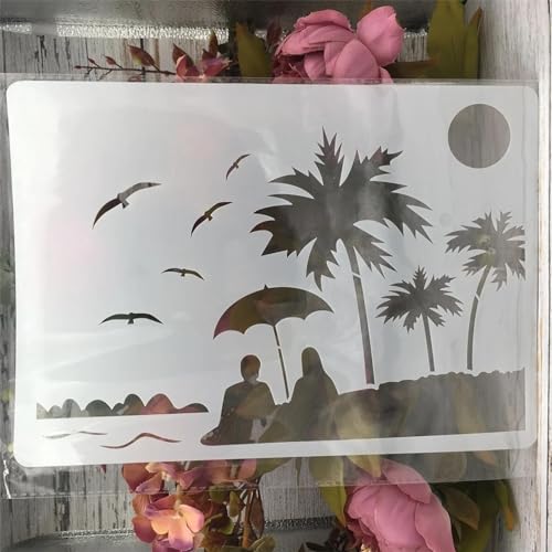 Schablonen zum Malen auf Holz, A4, 29 cm, für Strandurlaubsliebhaber, wiederverwendbare Schichtschablonen zum Malen, Basteln, Basteln auf Holzwand, Heimdekoration, Scrapbook, Malvorlage von KUNGZUNMOLDS