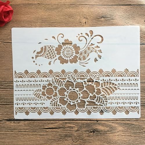 Schablonen zum Malen auf Holz, A4, 29 x 21 cm, Blume, wiederverwendbare Schichtschablonen zum Malen, Basteln, Basteln auf Holzwand, Heimdekoration, Scrapbook, Malvorlage, Muster F von KUNGZUNMOLDS