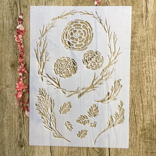 Schablonen zum Malen auf Holz, A4, 29 x 21 cm, Blume, wiederverwendbare Schichtschablonen zum Malen, Basteln, Basteln auf Holzwand, Heimdekoration, Scrapbook, Malvorlage, Stil 8 von KUNGZUNMOLDS