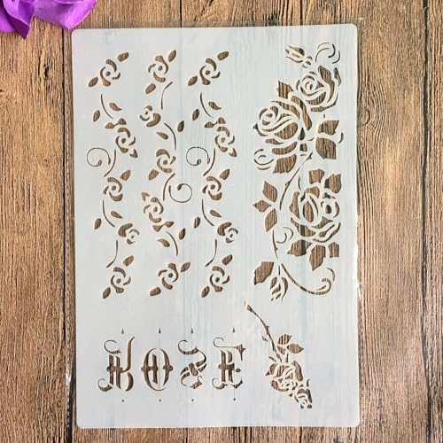 Schablonen zum Malen auf Holz, A4, 29 x 21 cm, Blumen, wiederverwendbare Schichtschablonen zum Malen, Basteln, Basteln auf Holzwand, Heimdekoration, Scrapbook, Malvorlage von KUNGZUNMOLDS