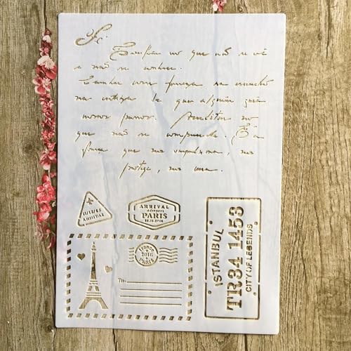 Schablonen zum Malen auf Holz, A4, 29 x 21 cm, Buchstaben-Eisenturm, wiederverwendbare Schichtschablonen zum Malen, Basteln, Basteln auf Holzwand, Heimdekoration, Scrapbook, Malvorlage von KUNGZUNMOLDS