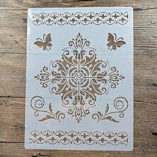 Schablonen zum Malen auf Holz, A4, 29 x 21 cm, Motiv: Blume, Schmetterling, wiederverwendbare Schichtschablonen zum Malen, Basteln, Basteln auf Holzwand, Heimdekoration, Scrapbook, Malvorlage von KUNGZUNMOLDS