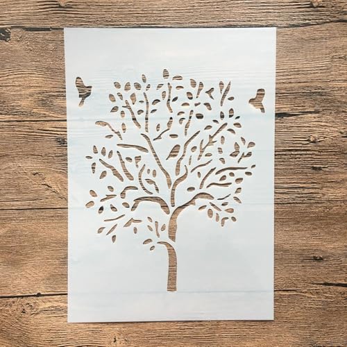 Schablonen zum Malen auf Holz, A4, 29 x 21 cm, Motiv: Lebensbaum, Kuchen, wiederverwendbare Schichtschablonen zum Malen, Basteln, Basteln auf Holzwand, Heimdekoration, Scrapbook, Malvorlage von KUNGZUNMOLDS