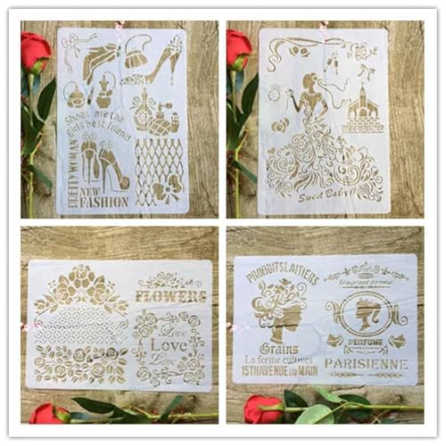 Schablonen zum Malen auf Holz, A4, 29 x 21 cm, Motiv: Tierpflanze, Blumen, Ballon, wiederverwendbare Schichtschablonen zum Malen, Basteln, auf Holzwand, Heimdekoration, Scrapbook, Malvorlage, Stil 1 von KUNGZUNMOLDS