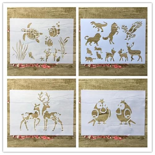 Schablonen zum Malen auf Holz, A4, 29 x 21 cm, Motiv: Tierpflanze, Blumen, Ballon, wiederverwendbare Schichtschablonen zum Malen, Basteln, auf Holzwand, Heimdekoration, Scrapbook, Malvorlage, Stil 3 von KUNGZUNMOLDS