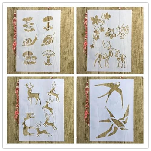 Schablonen zum Malen auf Holz, A4, 29 x 21 cm, Motiv: Tierpflanze, Blumen, Ballon, wiederverwendbare Schichtschablonen zum Malen, Basteln, auf Holzwand, Heimdekoration, Scrapbooking, Malvorlage, Stil von KUNGZUNMOLDS