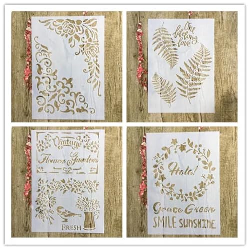 Schablonen zum Malen auf Holz, A4, 29 x 21 cm, Motiv: Tierpflanze, Blumen, Ballon, wiederverwendbare Schichtschablonen zum Malen, Basteln, auf Holzwand, Heimdekoration, Scrapbooking, Malvorlage, Stil von KUNGZUNMOLDS