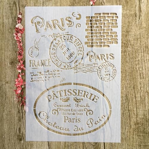 Schablonen zum Malen auf Holz, A4, 29 x 21 cm, Paris-Stempel, wiederverwendbare Schichtschablonen zum Malen, Basteln, Basteln auf Holzwand, Heimdekoration, Scrapbook, Malvorlage von KUNGZUNMOLDS