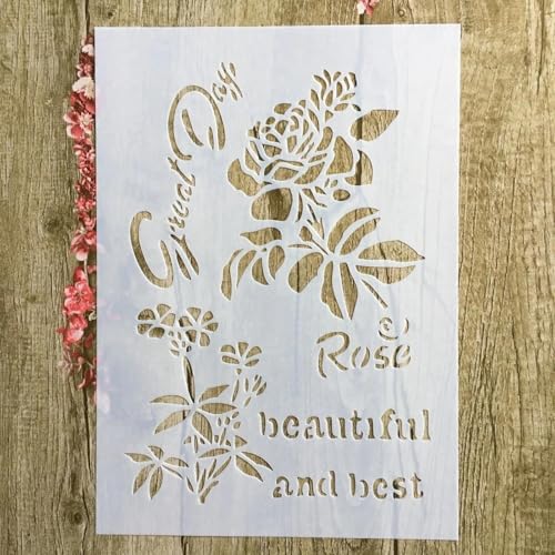 Schablonen zum Malen auf Holz, A4, 29 x 21 cm, Rose, wiederverwendbare Schichtschablonen zum Malen, Basteln, Basteln auf Holzwand, Heimdekoration, Scrapbook, Malvorlage, Muster D von KUNGZUNMOLDS