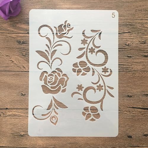 Schablonen zum Malen auf Holz, A4, 29 x 21 cm, Rosenblüten, wiederverwendbare Schichtschablonen zum Malen, Basteln, Basteln auf Holzwand, Heimdekoration, Scrapbook, Malvorlage von KUNGZUNMOLDS