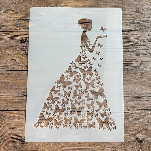 Schablonen zum Malen auf Holz, A4, 29 x 21 cm, Schmetterlingsrock, wiederverwendbare Schichtschablonen zum Malen, Basteln, Basteln auf Holzwand, Heimdekoration, Scrapbook, Malvorlage von KUNGZUNMOLDS