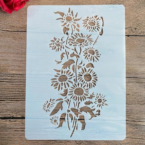 Schablonen zum Malen auf Holz, A4, 29 x 21 cm, Sonnenblume, wiederverwendbare Schichtschablonen zum Malen, Basteln, Basteln auf Holzwand, Heimdekoration, Scrapbook, Malvorlage, Muster A von KUNGZUNMOLDS
