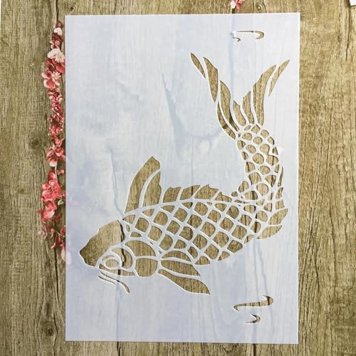 Schablonen zum Malen auf Holz, A4, 29 x 21 cm, Tier, Karpfen, Fisch, wiederverwendbare Schichtschablonen zum Malen, Basteln, Basteln auf Holzwand, Heimdekoration, Scrapbook, Malvorlage von KUNGZUNMOLDS