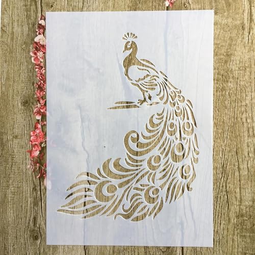 Schablonen zum Malen auf Holz, A4, 29 x 21 cm, Tierpfau, wiederverwendbare Schichtschablonen zum Malen, Basteln, Basteln auf Holzwand, Heimdekoration, Scrapbook, Malvorlage von KUNGZUNMOLDS