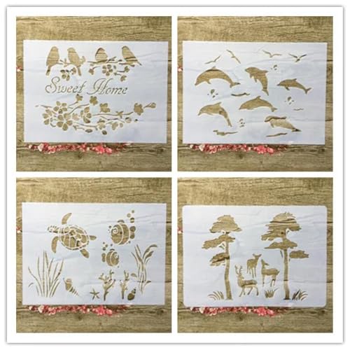 Schablonen zum Malen auf Holz, A4, 29 x 21 cm, Tierpflanze, Blumen, Ballon, wiederverwendbare Schichtschablonen zum Malen, Basteln, Basteln, auf Holzwand, Heimdekoration, Scrapbooking, Malvorlage von KUNGZUNMOLDS