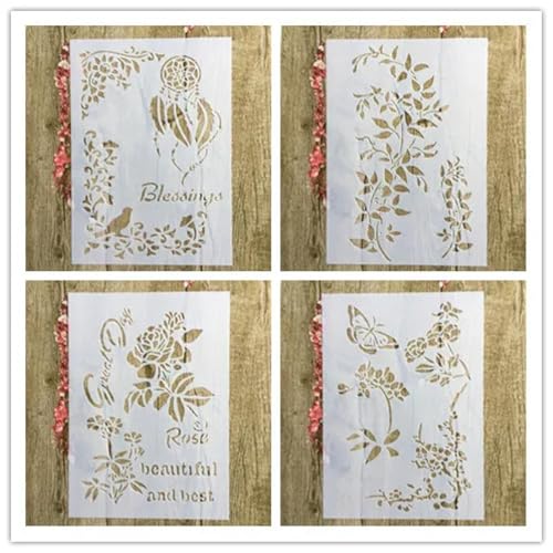 Schablonen zum Malen auf Holz, A4, 29 x 21 cm, Tierpflanze, Blumen, Ballon, wiederverwendbare Schichtschablonen zum Malen, Basteln, auf Holzwand, Heimdekoration, Scrapbooking, Malvorlage, Stil 7, 4 von KUNGZUNMOLDS