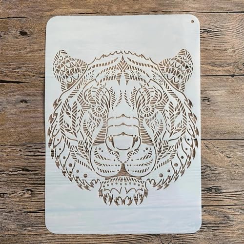 Schablonen zum Malen auf Holz, A4, 29 x 21 cm, Tiertiger wiederverwendbare Schichtschablonen zum Malen, Basteln, Basteln, auf Holzwand, Heimdekoration, Scrapbook, Malvorlage von KUNGZUNMOLDS