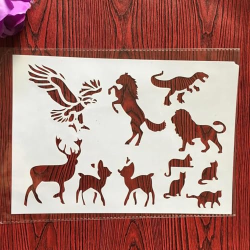 Schablonen zum Malen auf Holz, A4, 29 x 21 cm, Tierwelt, wiederverwendbare Schichtschablonen zum Malen, Basteln, Basteln auf Holzwand, Heimdekoration, Scrapbook, Malvorlage von KUNGZUNMOLDS