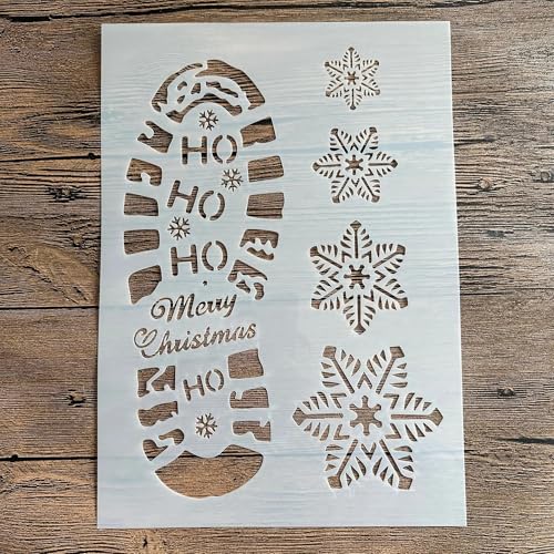 Schablonen zum Malen auf Holz, A4, 29 x 21 cm, Weihnachtsmann-Schuh-Druck, wiederverwendbare Schichtschablonen zum Malen, Basteln, Basteln auf Holzwand, Heimdekoration, Scrapbook, Malvorlage, Muster B von KUNGZUNMOLDS