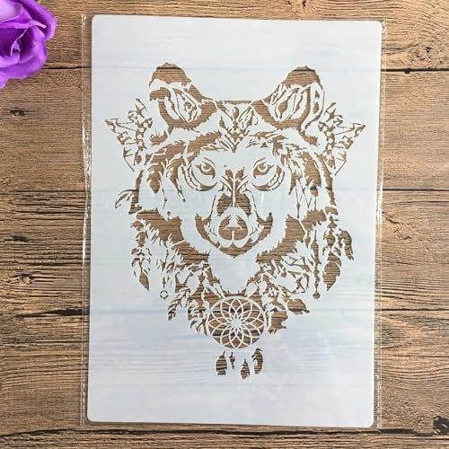 Schablonen zum Malen auf Holz, A4, 29 x 21 cm, Wolf, wiederverwendbare Schichtschablonen zum Malen, Basteln, Basteln auf Holzwand, Heimdekoration, Scrapbook, Malvorlage von KUNGZUNMOLDS