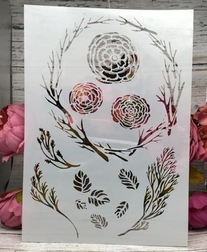 Schablonen zum Malen auf Holz, A4, 29 x 21 cm, Zweig, Blume, Kreis, wiederverwendbare Schichtschablonen zum Malen, Basteln, Basteln auf Holzwand, Heimdekoration, Scrapbook, Malvorlage von KUNGZUNMOLDS