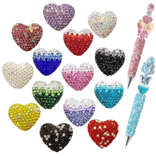 14 x Herzperlen für Stifte, Farbverlauf, klobige Glitzer-Diamantperlen für Perlenstifte, Großpackung, Schmuck, Schlüsselanhänger 14 x Herzperlen für Stifte, Farbverlauf, klobige Glitzer-Diamantperlen für Perlenstifte, Großpackung, Schmuck, Schlüsselanhänger von KUNHEHO