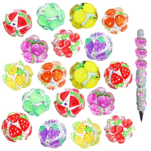 18 Stück Obst-Strassperlen für Stifte, große Kristall-Obstdekoration, klobige Glitzerperlen für Perlenstifte, Schmuck, Schlüsselanhänger, Basteln 18 Stück Obst-Strassperlen für Stifte, große Kristall-Obstdekoration, klobige Glitzerperlen für Perlenstifte, Schmuck, Schlüsselanhänger, Basteln von KUNHEHO