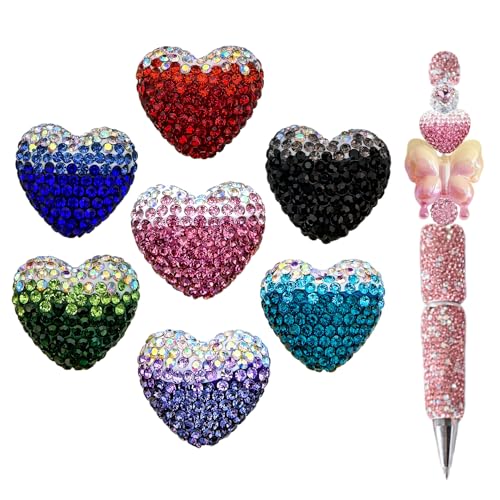 Perlen für Stifte, 7 Stück, herzförmige Diamant-Glitzer-Perlen für Perlenstifte, Großpackung, Schmuck, Schlüsselanhänger Perlen für Stifte, 7 Stück, herzförmige Diamant-Glitzer-Perlen für Perlenstifte, Großpackung, Schmuck, Schlüsselanhänger von KUNHEHO