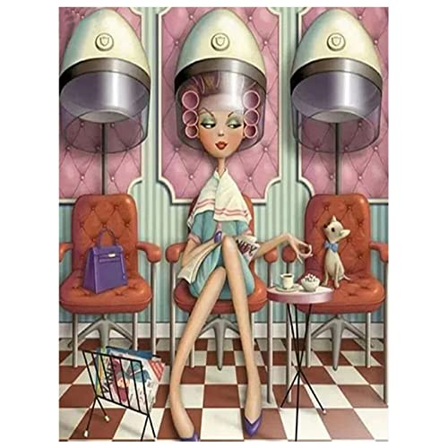 KUNOVO 5D Diamant Malerei Vollbohrer Set, 5D Diamant Painting Bilder Friseur DIY Diamond Painting Anfänger Kristall Strass Stickerei Bilder für Büro Home Wand und Eingang Dekoration 40x50cm/16x20inch von Kunovo