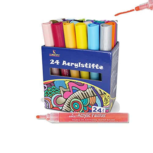 KUNSTIFY Acrylstifte - 24 Farben - 2mm Strichstärke - wasserfest - Marker Stifte - vielseitig anwendbar - Filzstift - für Kinder und Erwachsene von KUNSTIFY