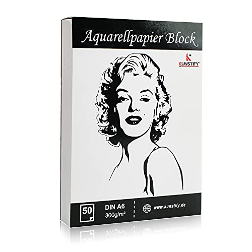 KUNSTIFY Aquarellpapier A6-50 Blätter Aquarellblock - 300g/m² dickes Aquarellpapier - Acrylpapier oder Watercolor Paper für Aquarellfarben (DIN A6-50 Blatt) von KUNSTIFY