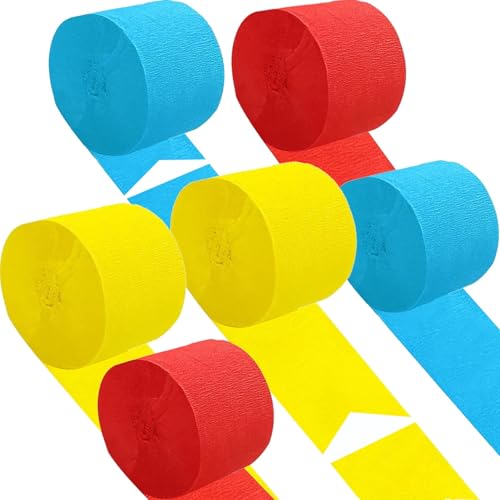 Krepppapier, rot, blau und gelb, 6 Stück, Luftschlangen für Party-Dekorationen, Geburtstag, Hochzeit, Basteln, Geschenkverpackung Krepppapier, rot, blau und gelb, 6 Stück, Luftschlangen für Party-Dekorationen, Geburtstag, Hochzeit, Basteln, Geschenkverpackung von KUNYYI