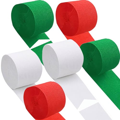 Krepppapier, rot, weiß und grün, 6 Stück, Luftschlangen für Party-Dekorationen, Geburtstag, Weihnachten, Hochzeit, Basteln, Geschenkverpackung Krepppapier, rot, weiß und grün, 6 Stück, Luftschlangen für Party-Dekorationen, Geburtstag, Weihnachten, Hochzeit, Basteln, Geschenkverpackung von KUNYYI