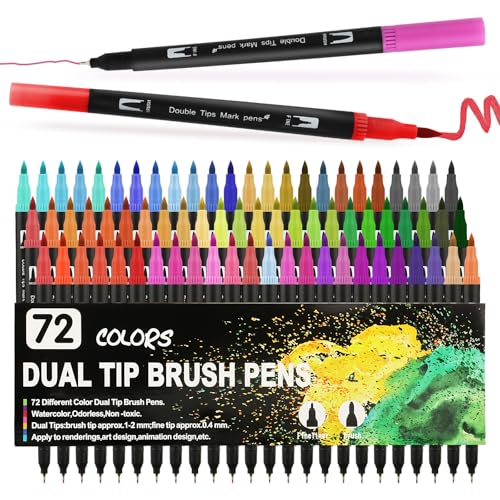 Dual Brush Pen Set,72 Farben Aquarellstifte & Filzstifte set mit Zwei Spitzen für Bullet Journal,Handlettering,Malbücher,Kalligraphie,Manga,Pinselstifte,Filschstifte Set,Mandala Stifte für Erwachsene Dual Brush Pen Set,72 Farben Aquarellstifte & Filzstifte set mit Zwei Spitzen für Bullet Journal,Handlettering,Malbücher,Kalligraphie,Manga,Pinselstifte,Filschstifte Set,Mandala Stifte für Erwachsene von KUOFANY