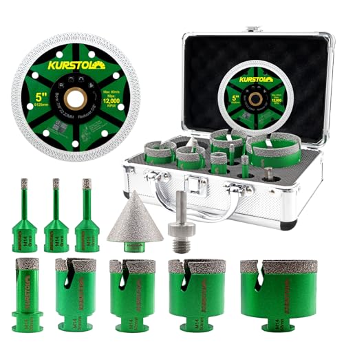Diamant Fliesenbohrer Set 11 Stück – KURSTOL 6/6/8/20/35/40/50/68mm+50mm Fasenbohrer+125mm Diamant Trennscheibe+Adapter für Fliesen Porzellan Keramik Granit Marmor Diamant Fliesenbohrer Set 11 Stück – KURSTOL 6/6/8/20/35/40/50/68mm+50mm Fasenbohrer+125mm Diamant Trennscheibe+Adapter für Fliesen Porzellan Keramik Granit Marmor von KURSTOL