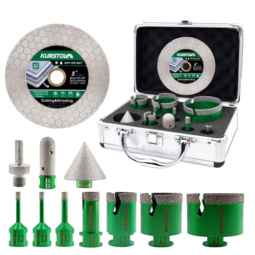 Diamant Fliesenbohrer Set 11 Stück – KURSTOL 6/6/8/20/35/50/68mm+20mm Fingerfräser+50mm Fasenbohrer+125mm Diamant Trennscheibe+Adapter für Fliesen Porzellan Keramik Granit Marmor Diamant Fliesenbohrer Set 11 Stück – KURSTOL 6/6/8/20/35/50/68mm+20mm Fingerfräser+50mm Fasenbohrer+125mm Diamant Trennscheibe+Adapter für Fliesen Porzellan Keramik Granit Marmor von KURSTOL