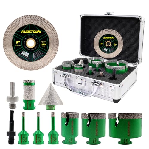 Diamant Fliesenbohrer Set 11 Stück – KURSTOL 6/6/8/25/35/50/68mm+25mm Fingerfräser+50mm Fasenbohrer+125mm Diamant Trennscheibe+Adapter für Fliesen Porzellan Keramik Granit Marmor Diamant Fliesenbohrer Set 11 Stück – KURSTOL 6/6/8/25/35/50/68mm+25mm Fingerfräser+50mm Fasenbohrer+125mm Diamant Trennscheibe+Adapter für Fliesen Porzellan Keramik Granit Marmor von KURSTOL