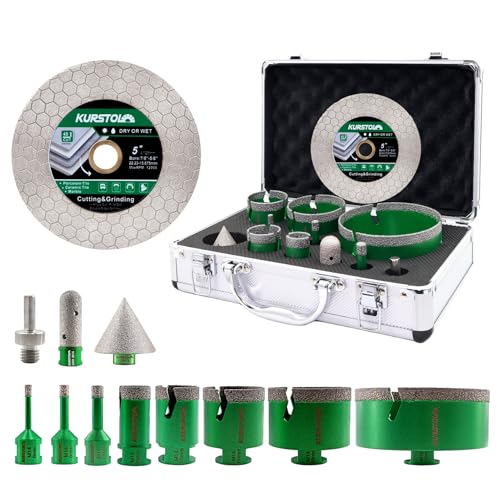 Diamant Fliesenbohrer Set 12 Stück – KURSTOL 6/8/10/25/35/50/68/110mm+20mm Fingerfräser+50mm Fasenbohrer+125mm Diamant Trennscheibe+Adapter für Fliesen Porzellan Keramik Granit Marmor Diamant Fliesenbohrer Set 12 Stück – KURSTOL 6/8/10/25/35/50/68/110mm+20mm Fingerfräser+50mm Fasenbohrer+125mm Diamant Trennscheibe+Adapter für Fliesen Porzellan Keramik Granit Marmor von KURSTOL