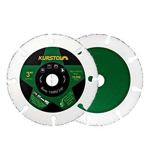 KURSTOL Hartmetall Trennscheibe für Holz - 75mm × 2 Scheiben für Holz Gummi Kunststoff Gipsplatte, mit 10mm Bohrungsdurchmesser, für Mini-Winkelschleifer von KURSTOL