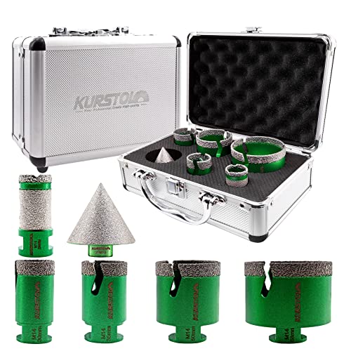 KURSTOL Diamant-Bohrkrone Kit - 4 pcs Diamantbohrer Durchmesser 30/35/50/68MM+25MM Vielseitig Diamant Fingerfräs Bit+50MM Fasenbits für Porzellan Fliese Granit Marmor Trockenbohren Diamant Lochsägen von KURSTOL
