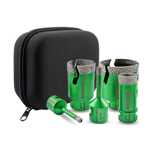 KURSTOL Diamant-Bohrkrone Kit - 5 Stück Diamant Fliesenbohrer 6/6/25/35/50MM M14-Gewinde für Porzellan Fliese Granit Marmor KURSTOL Diamant-Bohrkrone Kit - 5 Stück Diamant Fliesenbohrer 6/6/25/35/50MM M14-Gewinde für Porzellan Fliese Granit Marmor von KURSTOL