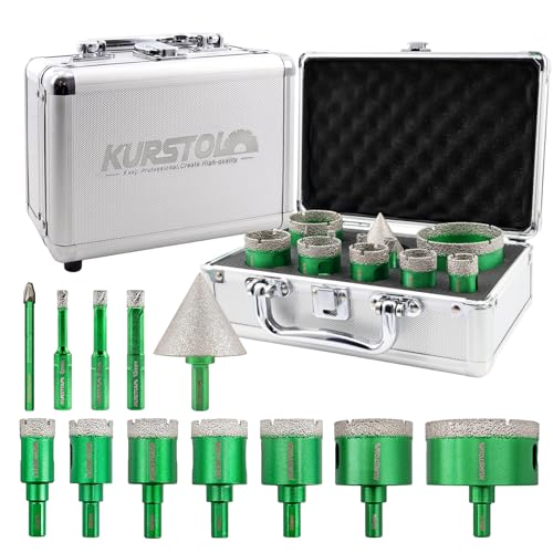 KURSTOL Diamant-Bohrkrone Kit - Dreikantschaft Diamantbohrer 6/8/10/20/25/28/32/35/45/65mm+6mm Exzenterbohrer+50mm Sechskantschaft Fasenfräser für Porzellan Fliese Granit Marmor KURSTOL Diamant-Bohrkrone Kit - Dreikantschaft Diamantbohrer 6/8/10/20/25/28/32/35/45/65mm+6mm Exzenterbohrer+50mm Sechskantschaft Fasenfräser für Porzellan Fliese Granit Marmor von KURSTOL