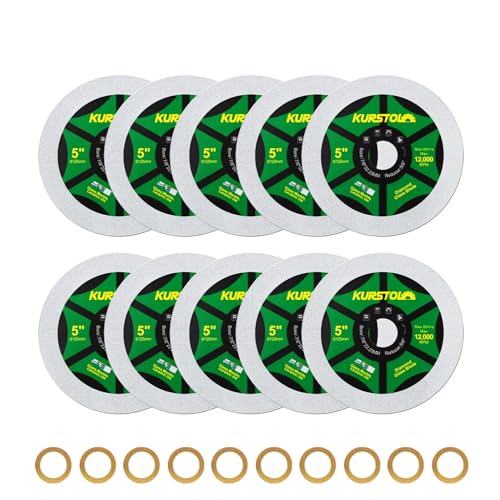 KURSTOL Diamant-Glas Trennscheibe – 10 Stück 125mm ultradünne Trennscheibe, Bohrung 22,23–15,875 mm für Glas, Keramik Fliesen, Jade, Kristall, Weinflaschen KURSTOL Diamant-Glas Trennscheibe – 10 Stück 125mm ultradünne Trennscheibe, Bohrung 22,23–15,875 mm für Glas, Keramik Fliesen, Jade, Kristall, Weinflaschen von KURSTOL