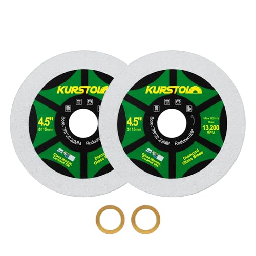 KURSTOL Diamant-Glas Trennscheibe – 2 Stück 115mm ultradünne Trennscheibe, Bohrung 22,23–15,875 mm für Glas, Keramik Fliesen, Jade, Kristall, Weinflaschen KURSTOL Diamant-Glas Trennscheibe – 2 Stück 115mm ultradünne Trennscheibe, Bohrung 22,23–15,875 mm für Glas, Keramik Fliesen, Jade, Kristall, Weinflaschen von KURSTOL