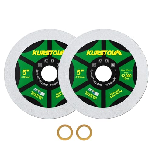 KURSTOL Diamant-Glas Trennscheibe – 2 Stück 125mm ultradünne Trennscheibe, Bohrung 22,23–15,875 mm für Glas, Keramik Fliesen, Jade, Kristall, Weinflaschen KURSTOL Diamant-Glas Trennscheibe – 2 Stück 125mm ultradünne Trennscheibe, Bohrung 22,23–15,875 mm für Glas, Keramik Fliesen, Jade, Kristall, Weinflaschen von KURSTOL