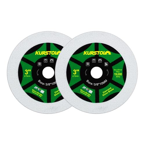 KURSTOL Diamant Glas Trennscheibe – 2 Stück 75mm Ultradünne Trennscheibe mit Bohrung 10 mm für Glas, Jade, Kristall, Weinflaschen, Keramikfliesen von KURSTOL