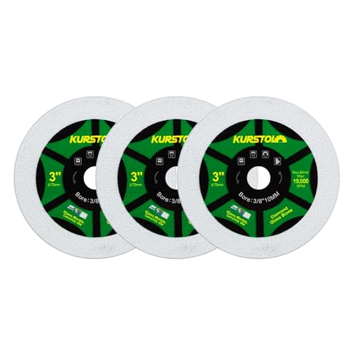 KURSTOL Diamant Glas Trennscheibe – 3 Stück 75mm Ultradünne Trennscheibe mit Bohrung 10 mm für Glas, Jade, Kristall, Weinflaschen, Keramikfliesen von KURSTOL